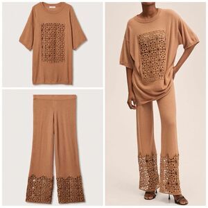 Mango Crochet Set Co-Ord Pants and Sweater New